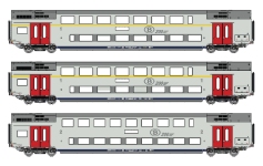 L.S. Models LS43104DC - H0 - 3-tlg. Set Doppelstockwagen M6, SNCB, Ep. VI - Set 1